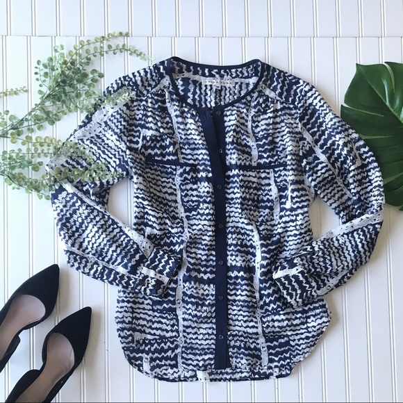 Trina Turk Tops - EUC Trina Turk blouse blue white semi sheer